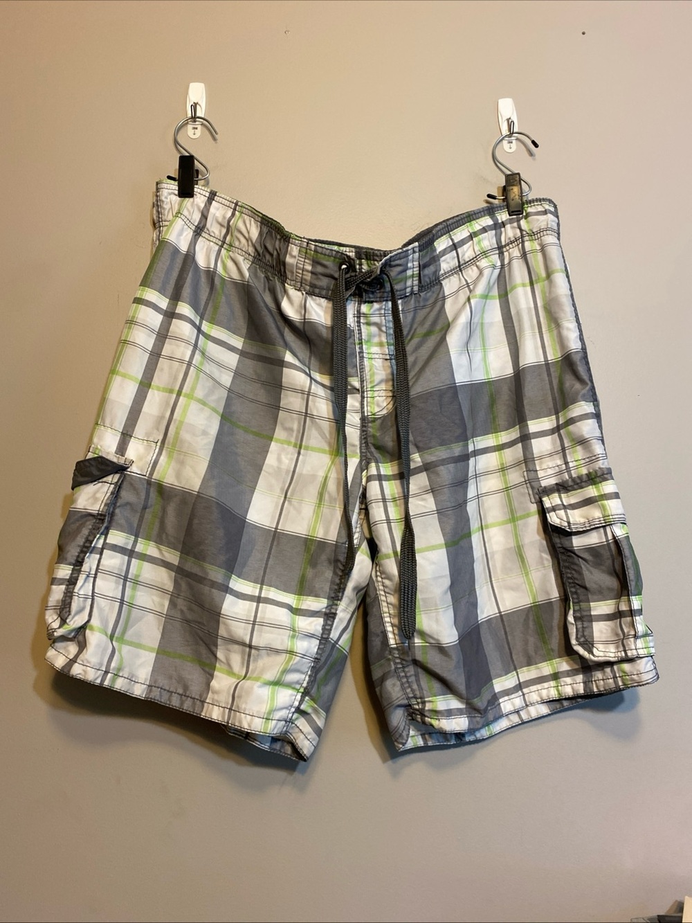 Arizona Men’s XL Cargo Board Swimming Shorts Plaid